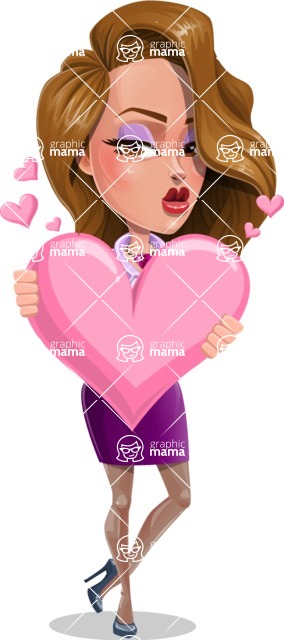 Pretty Girl with Long Hair Cartoon Vector Character - Inloved Pretty Girl Cartoon Character Valentine's Day